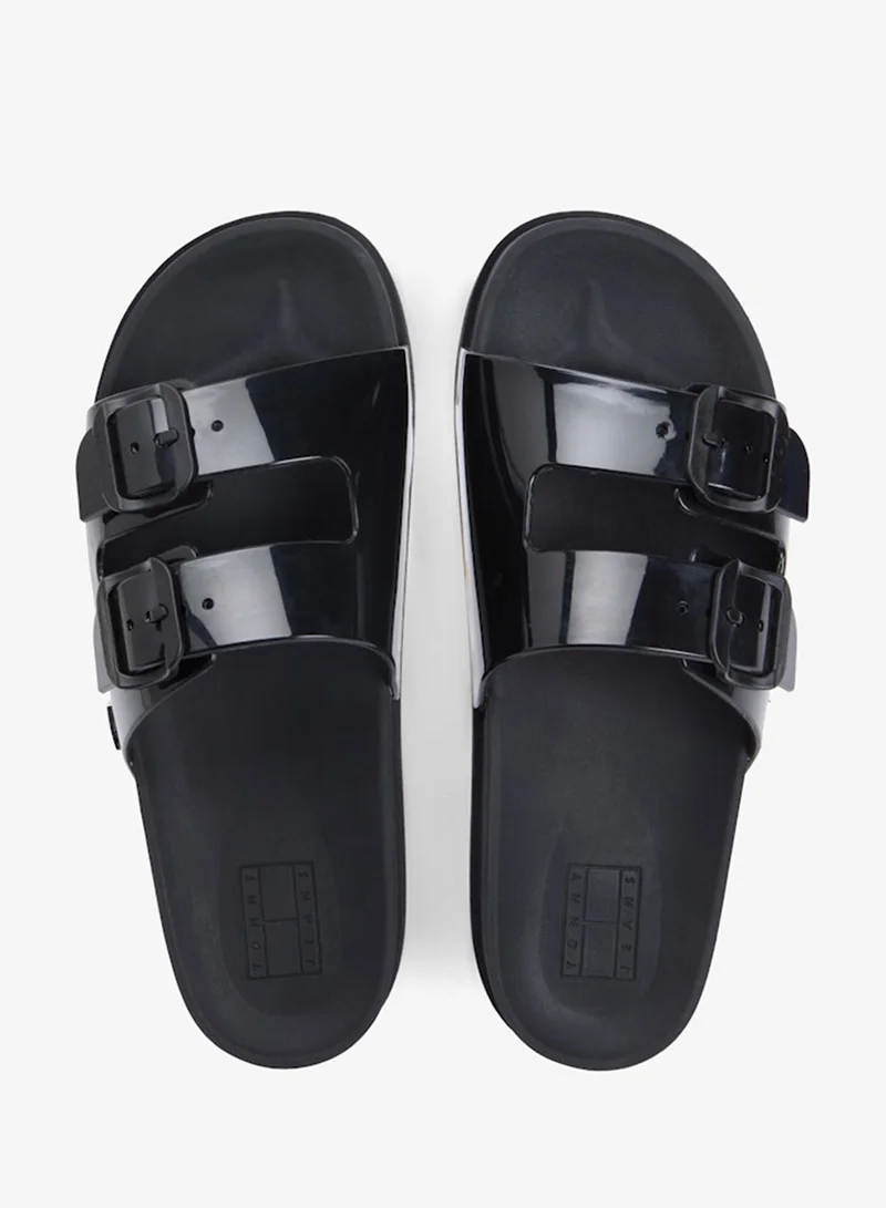 Tommy Jeans Black Double Buckle Strap Jelly Slides for Women | Best Price UAE